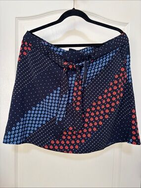 Navy Floral Print Tie-Waist Skirt
